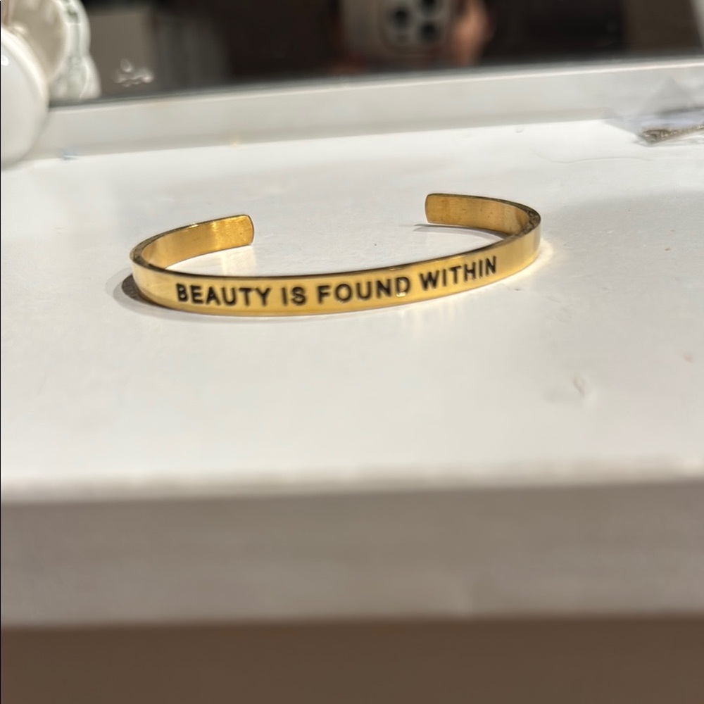Gold Cuff Bracelet with Engraved Message